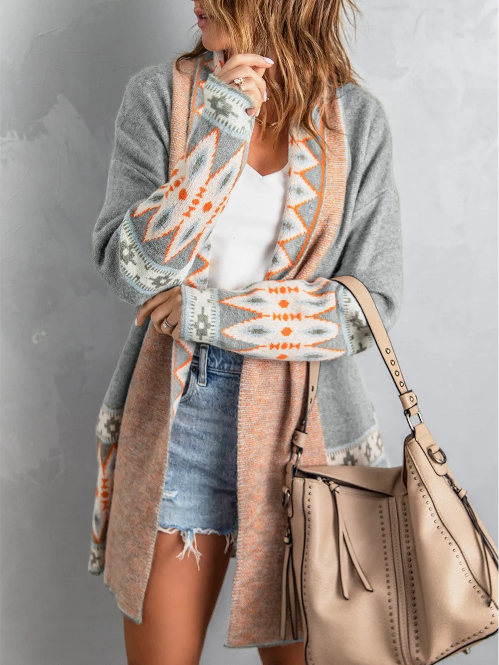 Cardigan with Geometric Pattern