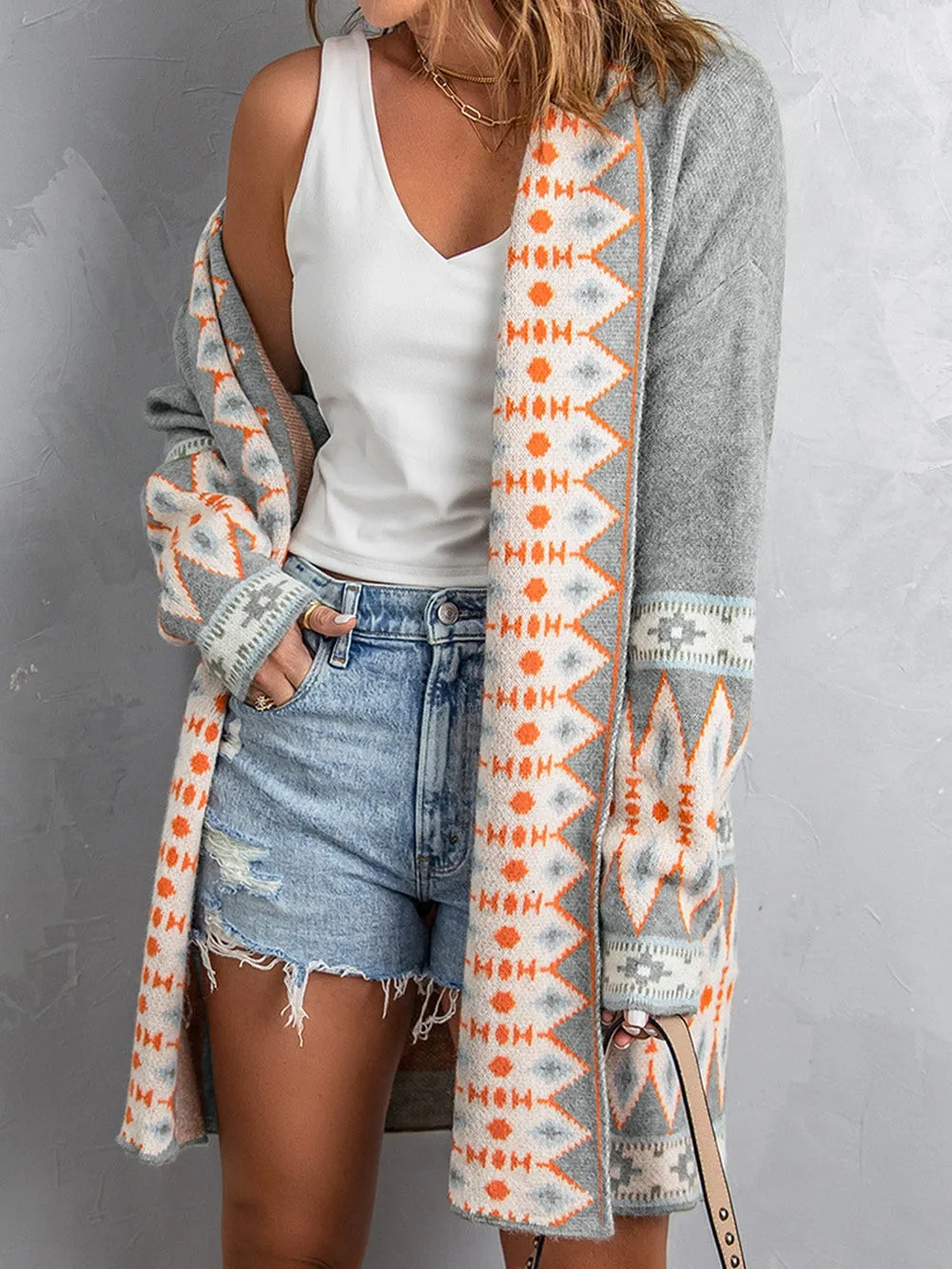 Cardigan with Geometric Pattern