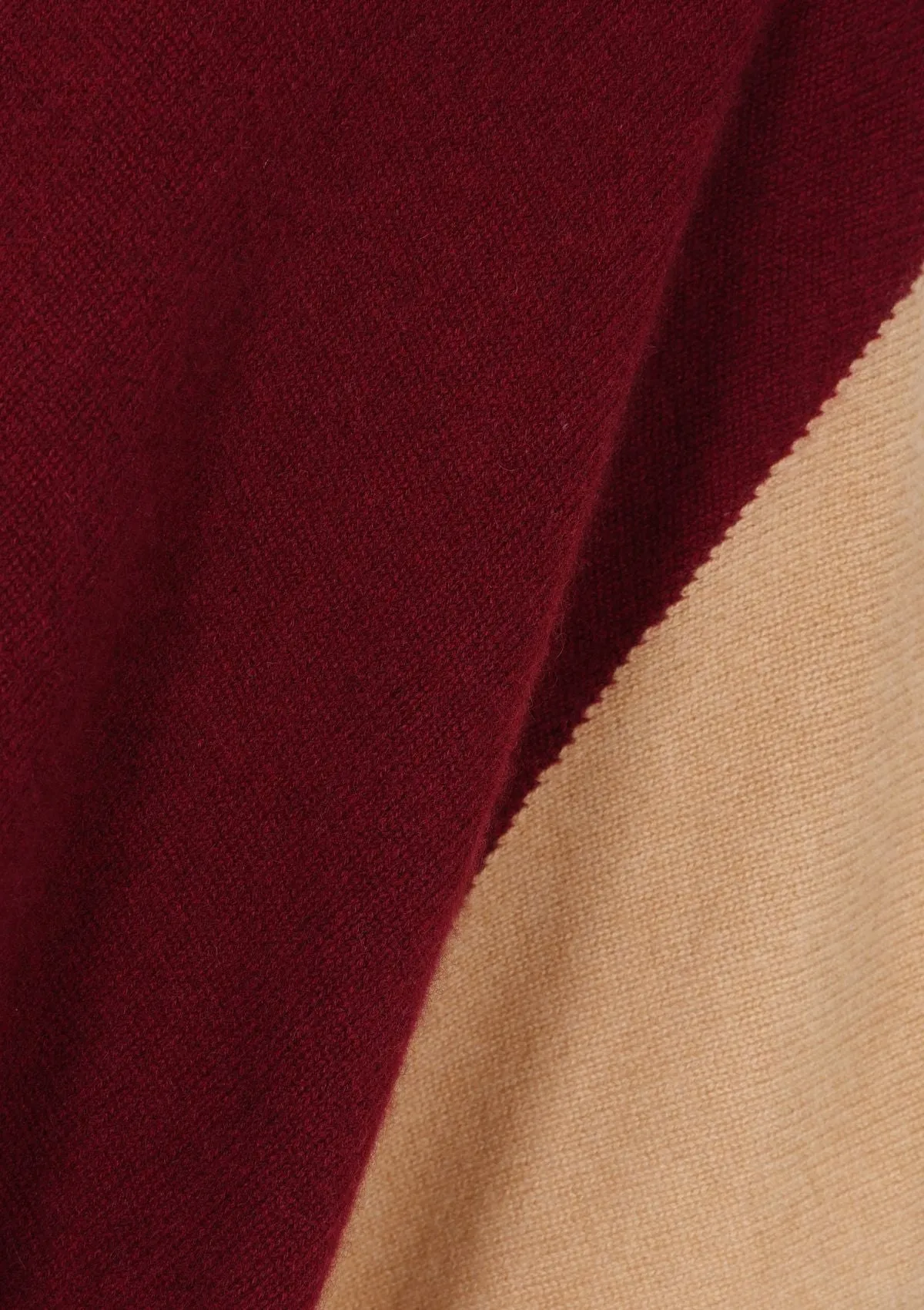 Cashmere Colour Block Rib Edged Cape in Plum Red