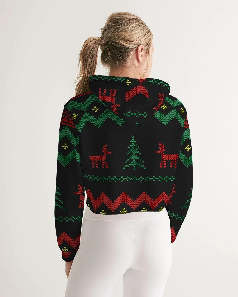 Christmas Merry Sweatshirt (Sweater) Black Women's Cropped Hoodie