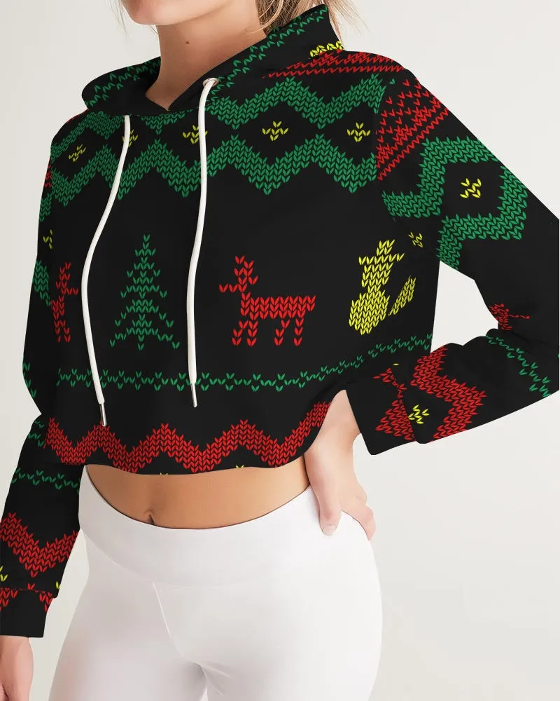 Christmas Merry Sweatshirt (Sweater) Black Women's Cropped Hoodie