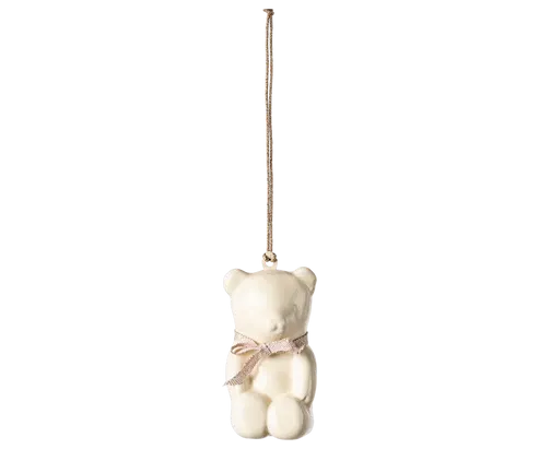 Christmas Ornament - Metal - Teddy Bear - Off White/Rose