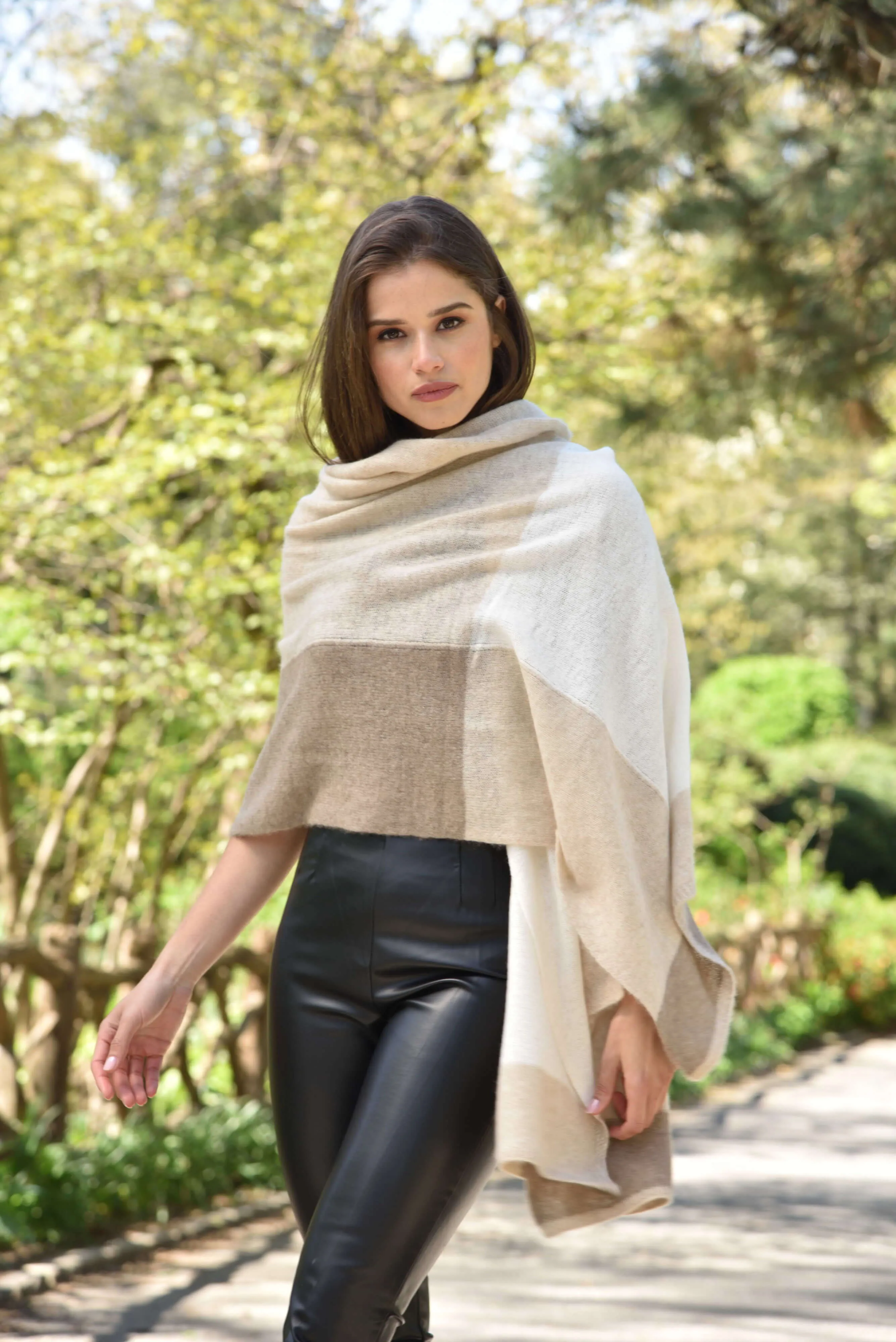 Colorblock Cashmere Blend Scarf - Beige - One Size (26x80 inches)