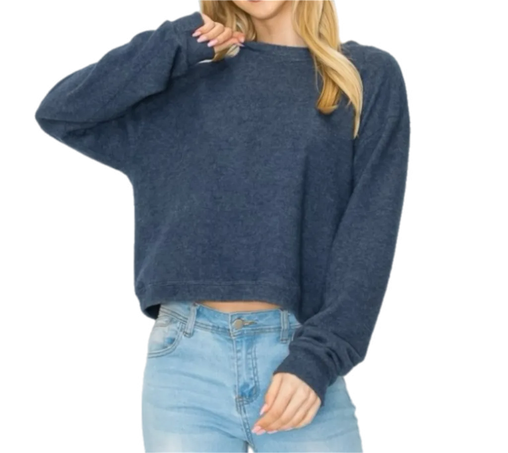 Comfy top with long sleeves in black cozy brushed Jersey