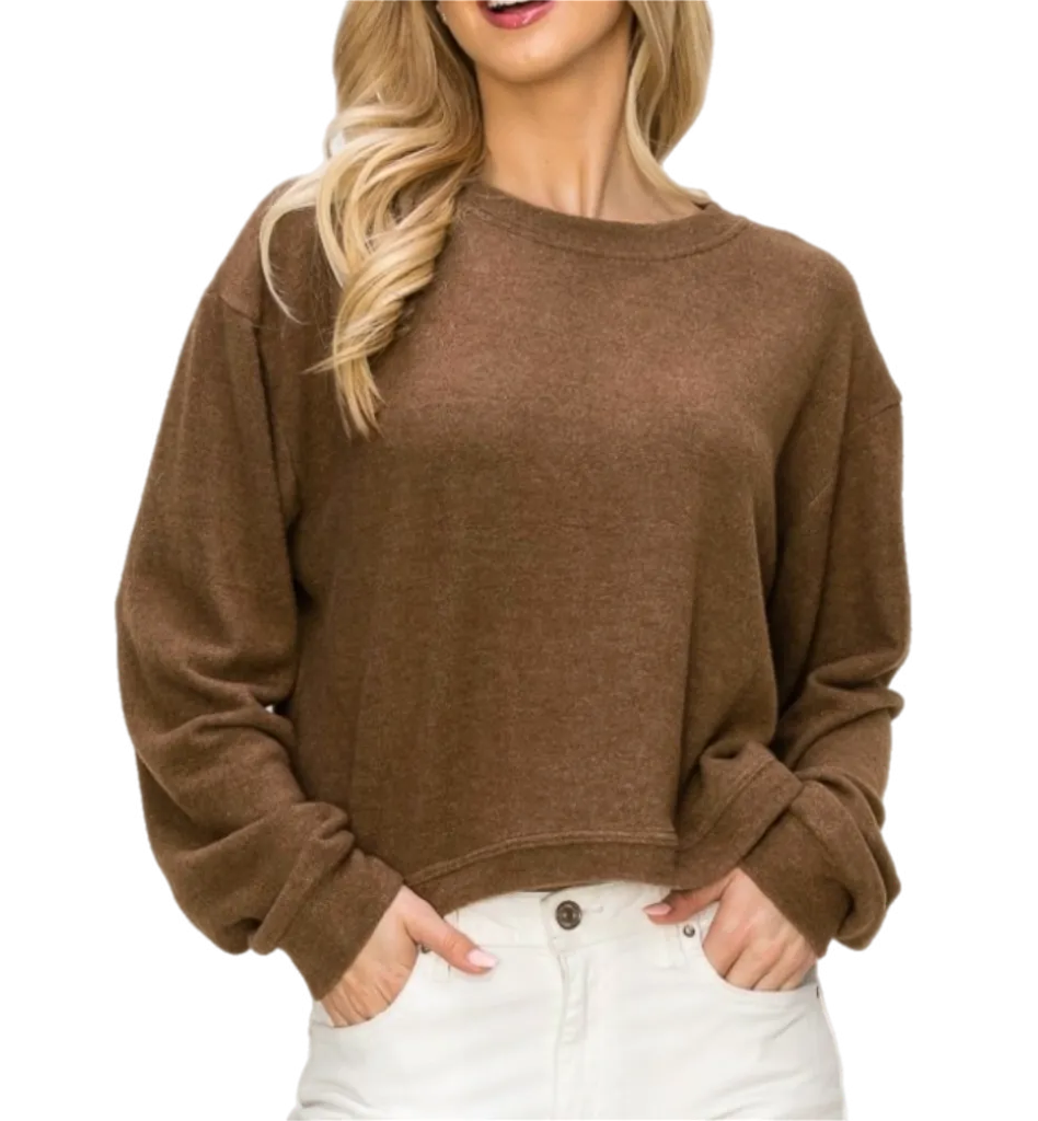 Comfy top with long sleeves in black cozy brushed Jersey