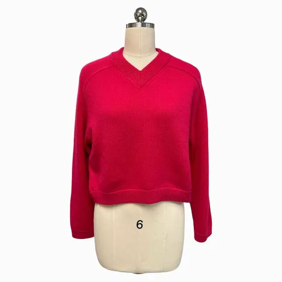 COS MERINO WOOL CROP HOT PINK SWEATER SIZE XS