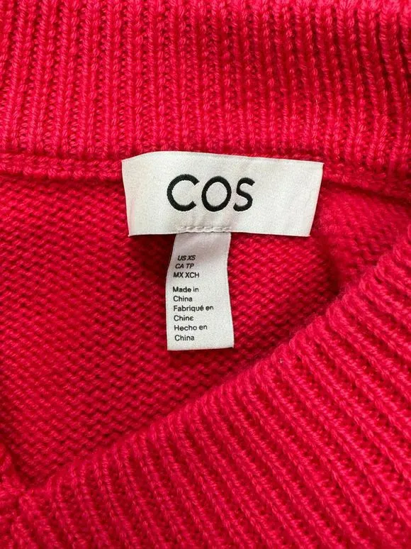 COS MERINO WOOL CROP HOT PINK SWEATER SIZE XS