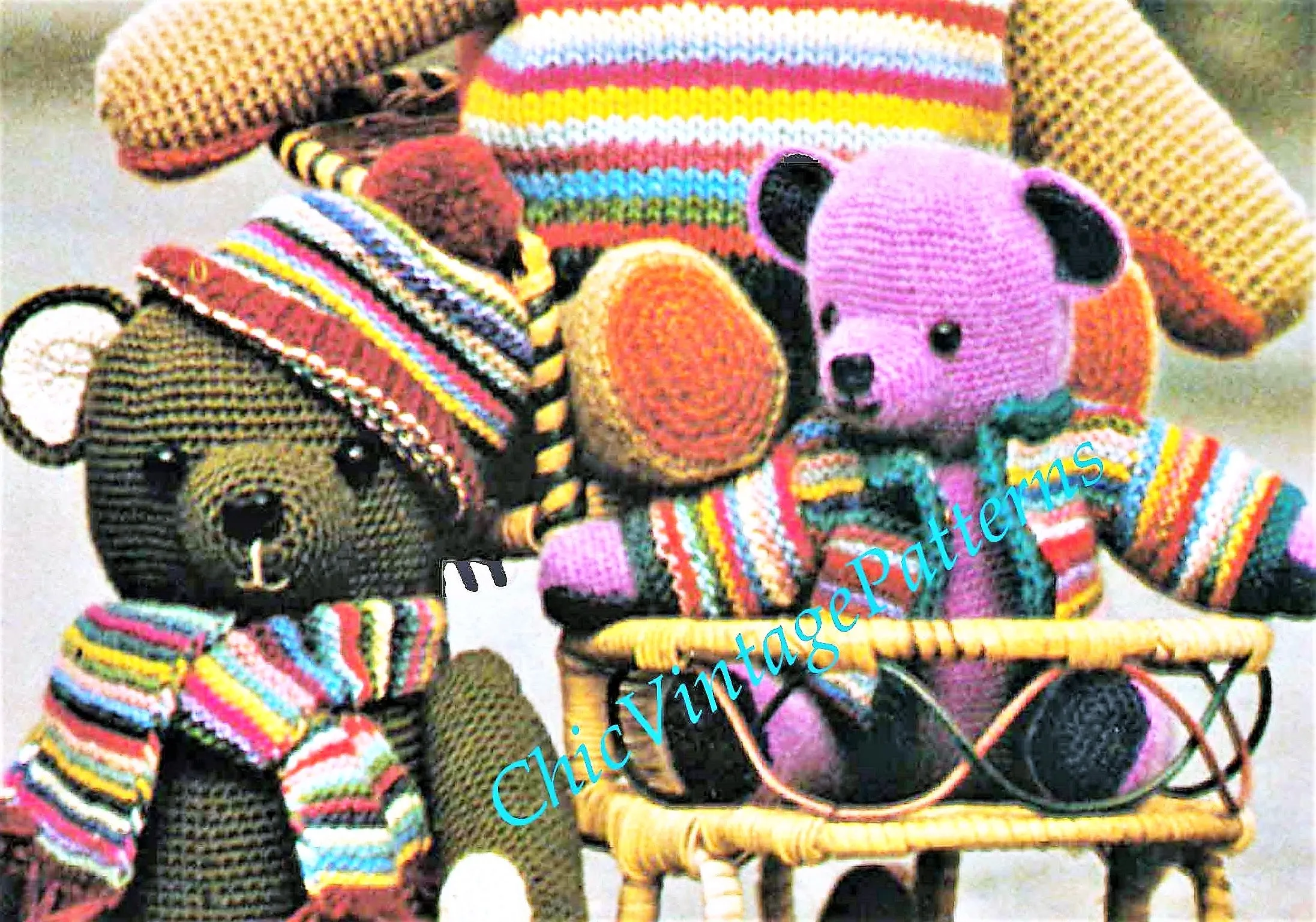 Crochet Teddy Bears Pattern, Three Teddy Bears, Instant Download