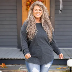 Curved Hem Slouchy Dolman Tunic, Charcoal