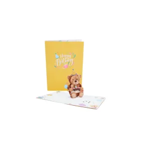 Cute Happy Birthday teddy bear Pop up 3D card with lights, music, envelope