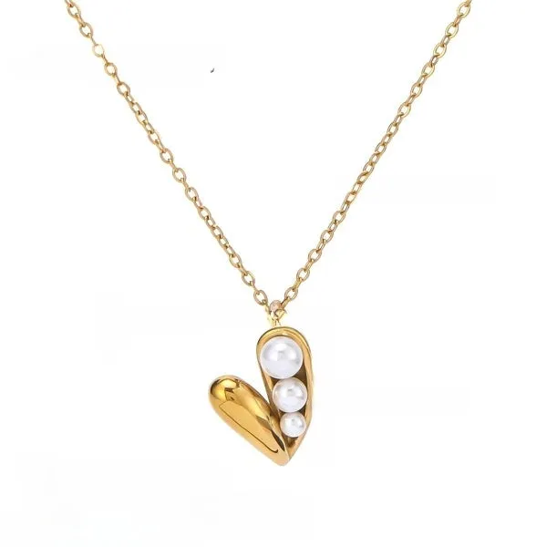 Dainty Love Tri Pearl Studed Gold Necklace jltn1141