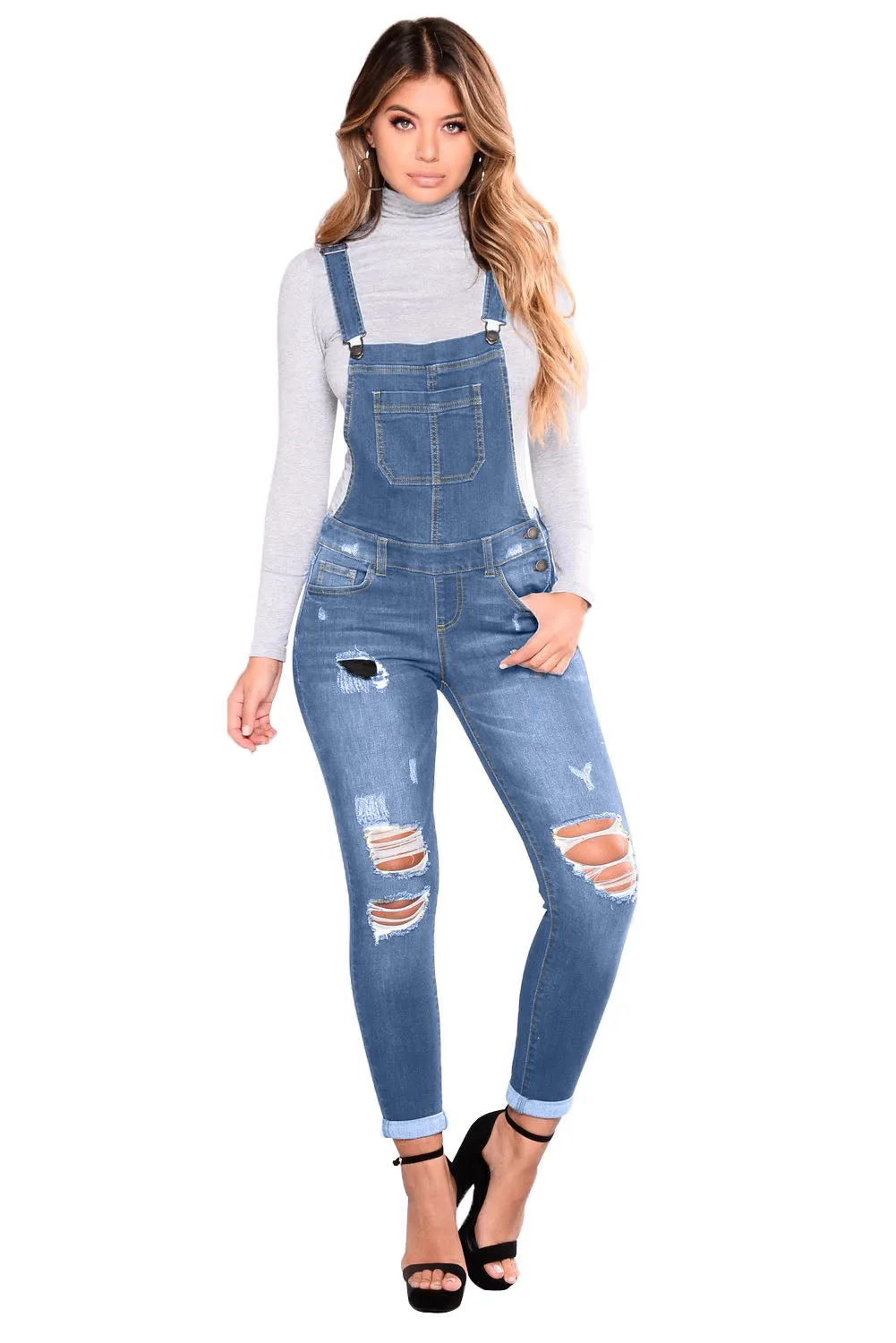 Dark Blue Wash Distressed Denim Overall