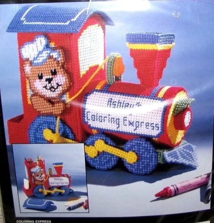 DIY Bucilla Coloring Express Teddy Bear Train Plastic Canvas Craft Kit