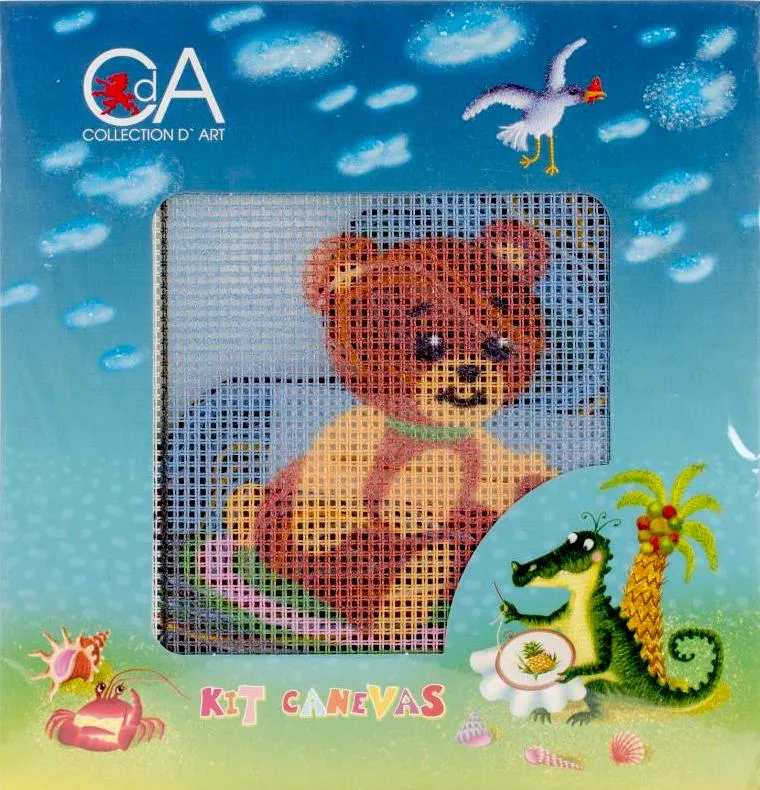 DIY Collection D'Art Teddy Bear Needlepoint Beginner Kids Kit 4" x 4"