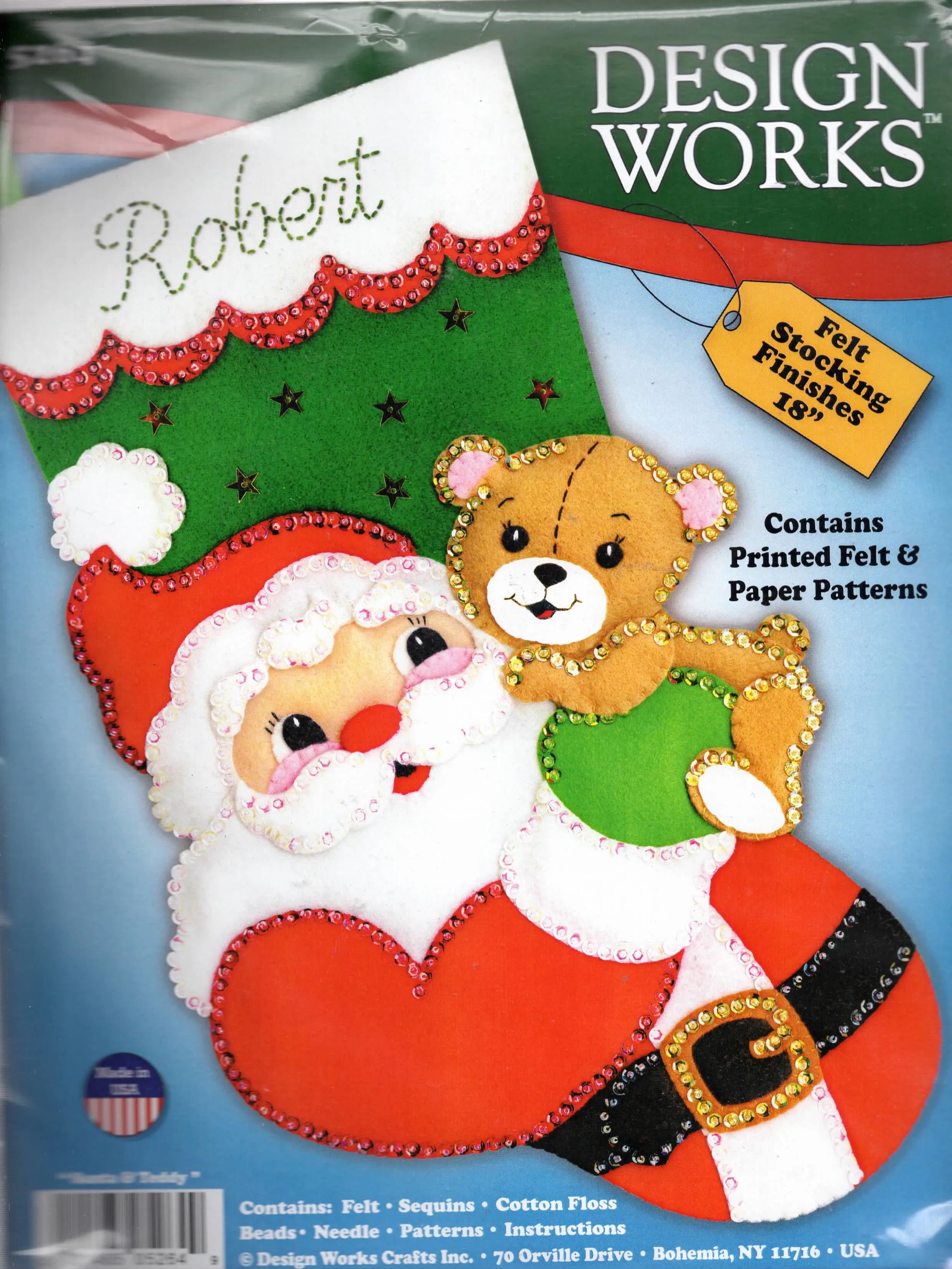 DIY Design Works Santa & Teddy Bear Holiday Christmas Eve Felt Stocking Kit 5264