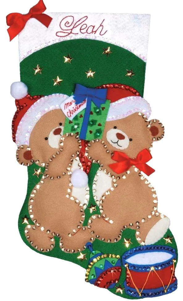 DIY Design Works Teddy Bear Fun Christmas Drum Holiday Felt Stocking Kit 5230