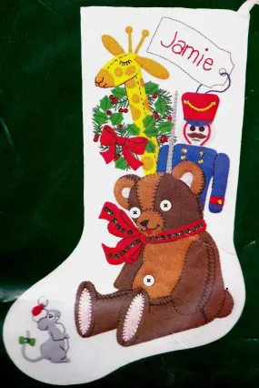 DIY Dimensions 80's Teddy Bear Soldier Giraffe Felt Embroidery Stocking Kit 9510