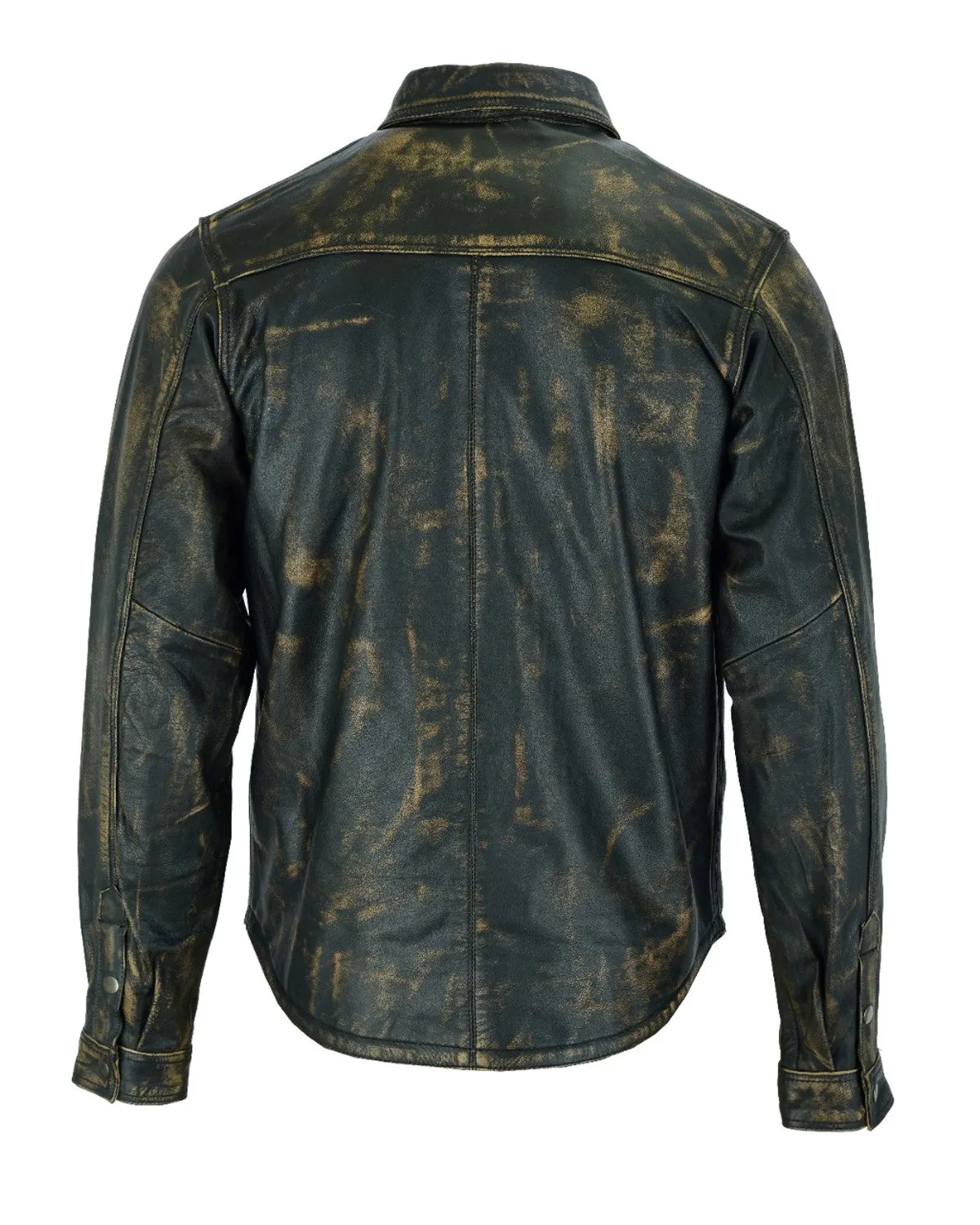 Dream Apparel® Mens Distressed Brown Leather Motorcycle Shirt with Concealed Carry