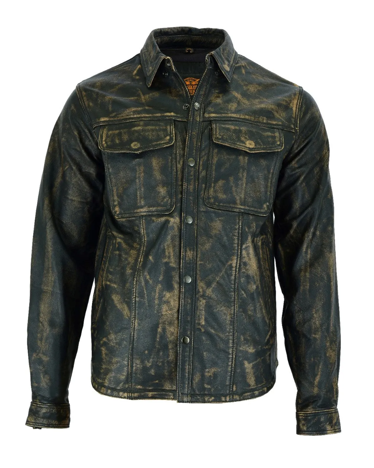 Dream Apparel® Mens Distressed Brown Leather Motorcycle Shirt with Concealed Carry