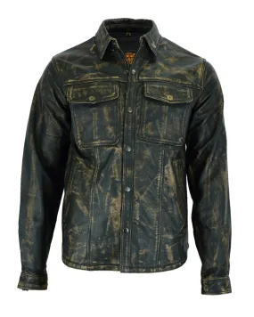 Dream Apparel® Mens Distressed Brown Leather Motorcycle Shirt with Concealed Carry