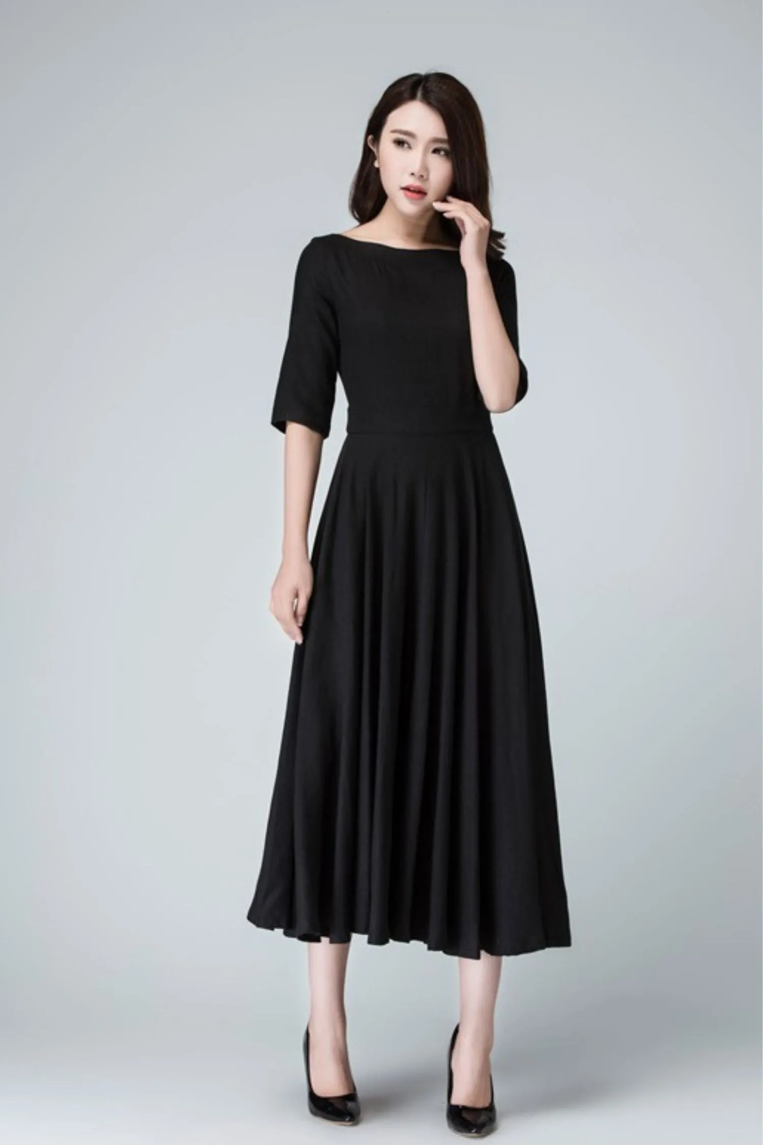 Elegant fit and flare little black dress 1458