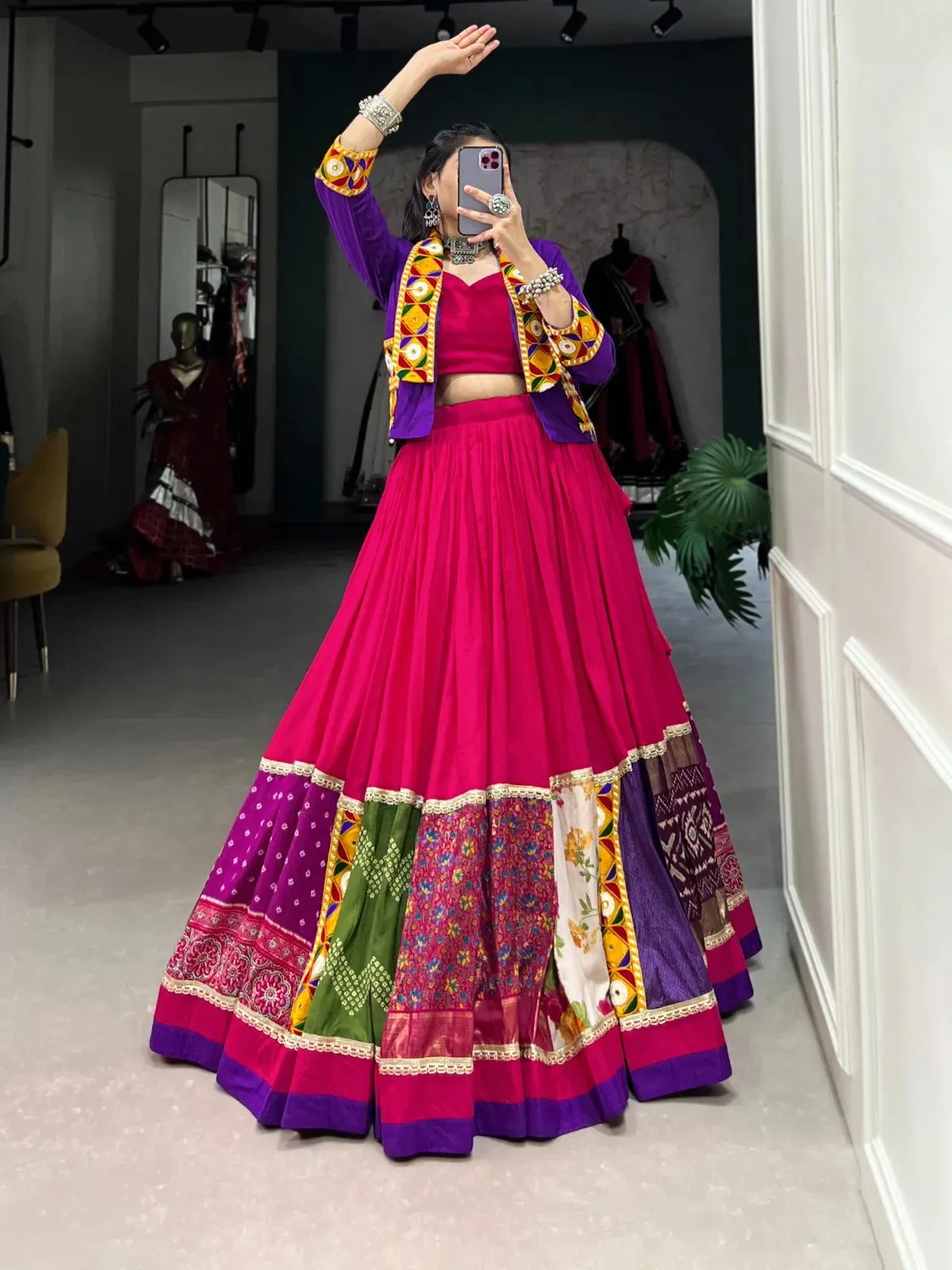 Elegant Pink Jacket Lehenga Choli For Navratri