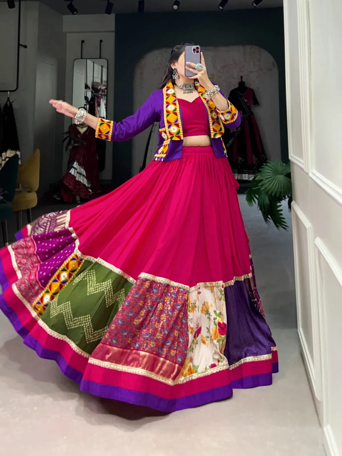 Elegant Pink Jacket Lehenga Choli For Navratri