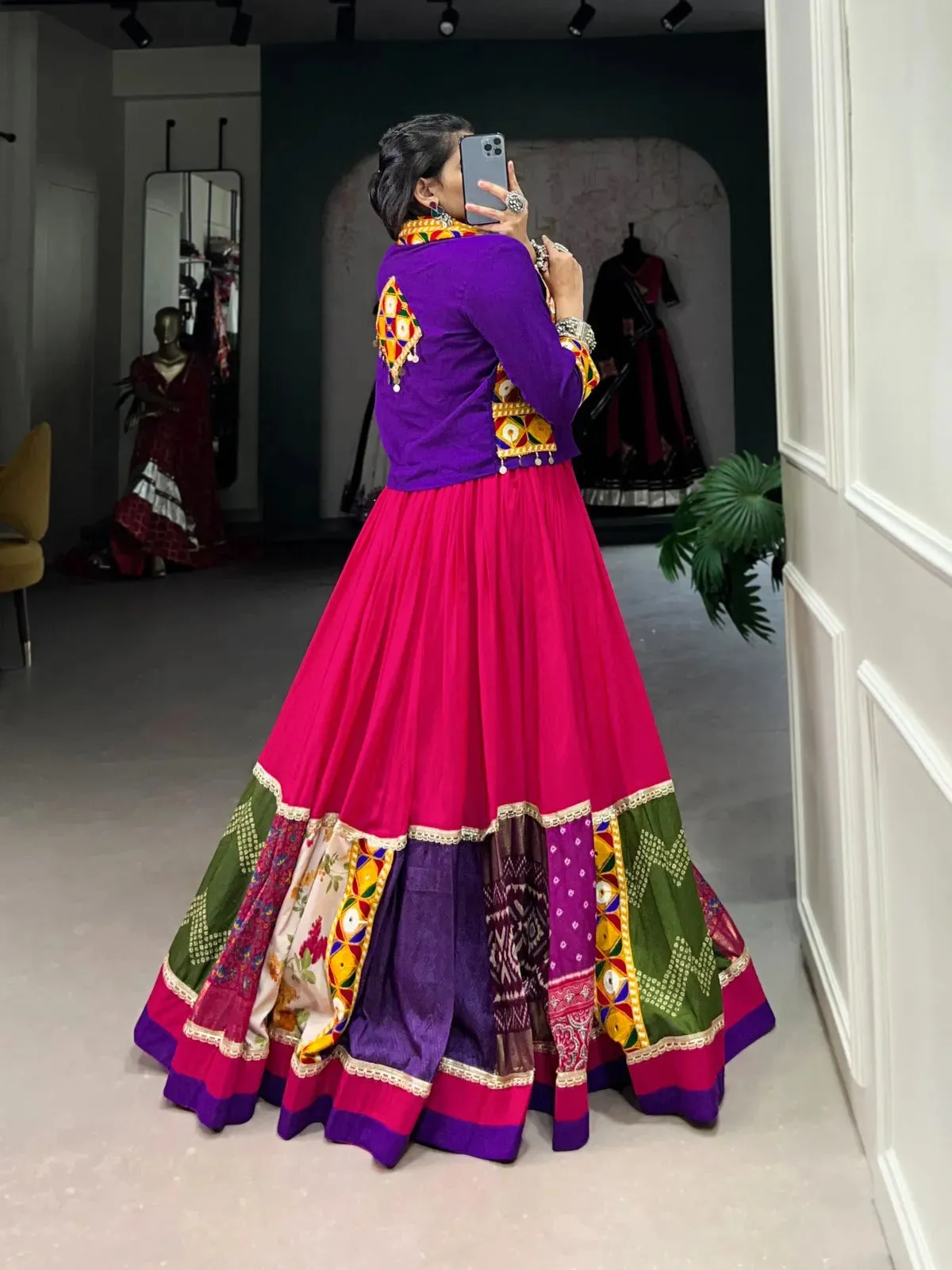 Elegant Pink Jacket Lehenga Choli For Navratri