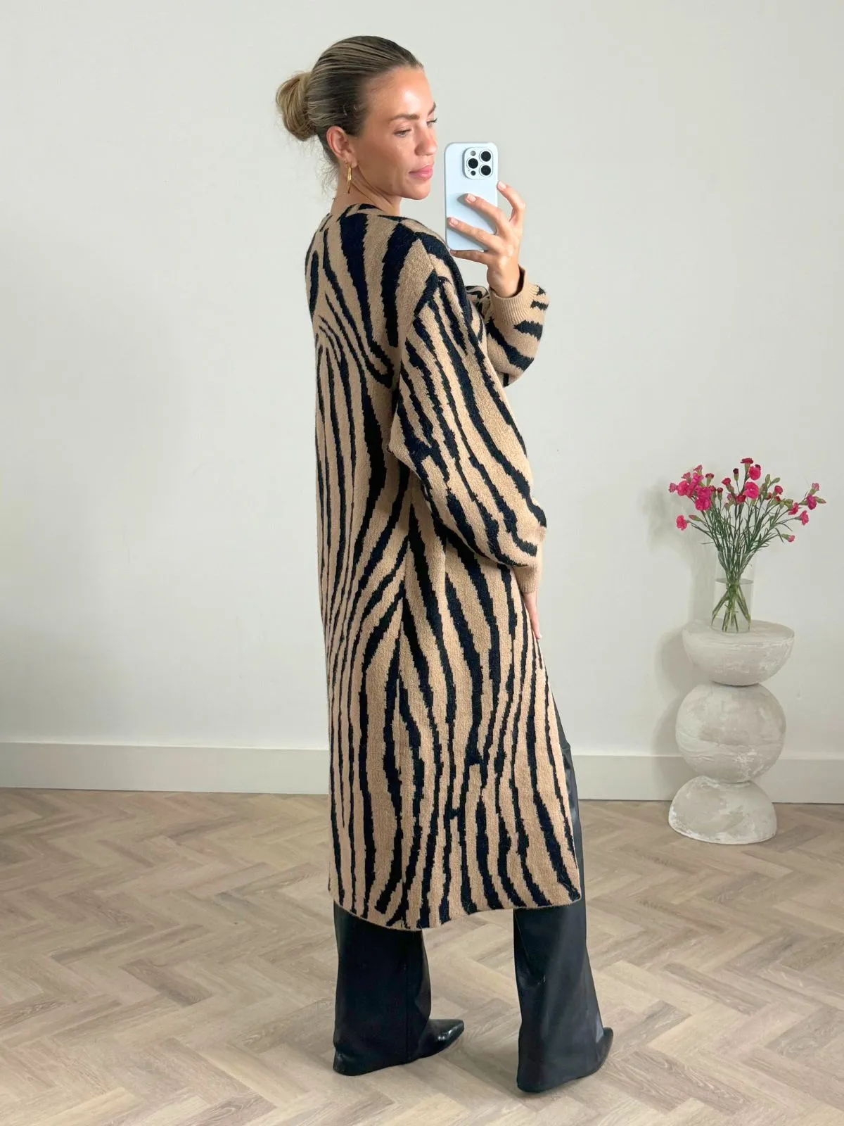 Eliana Zebra Cardigan In Neutral & Black