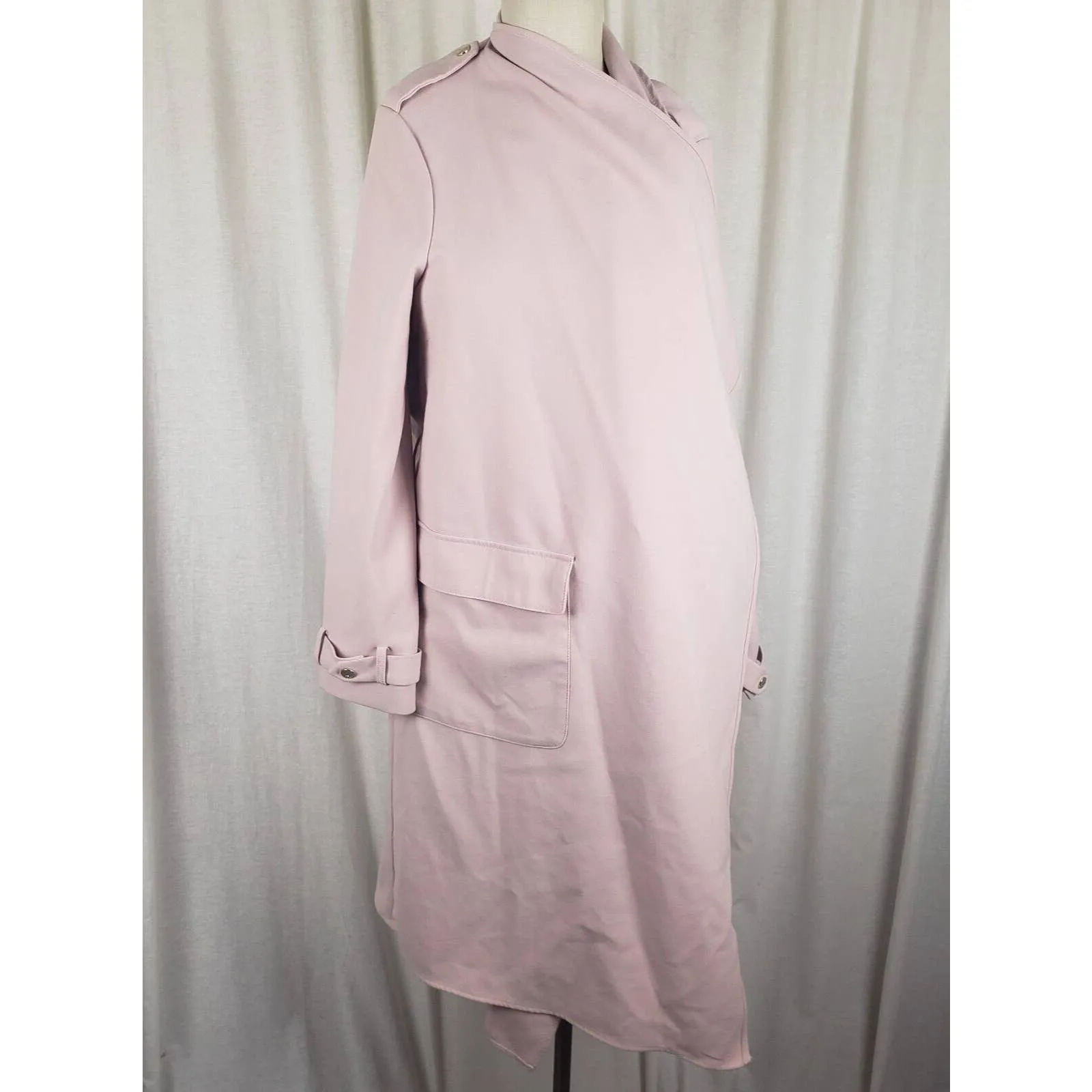 Eliza J Stretch Shawl Collar Draped Ruffled Swing Wrap Coat Womens L Blush Pink