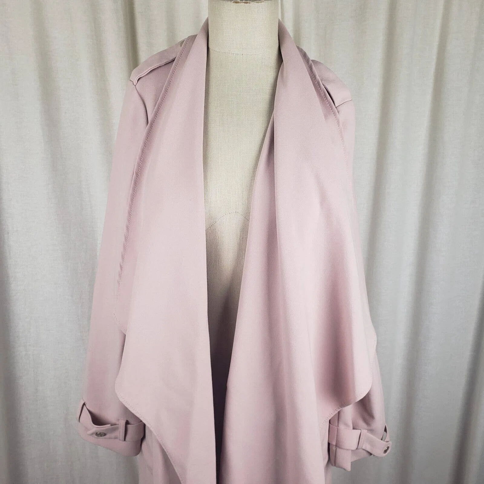 Eliza J Stretch Shawl Collar Draped Ruffled Swing Wrap Coat Womens L Blush Pink