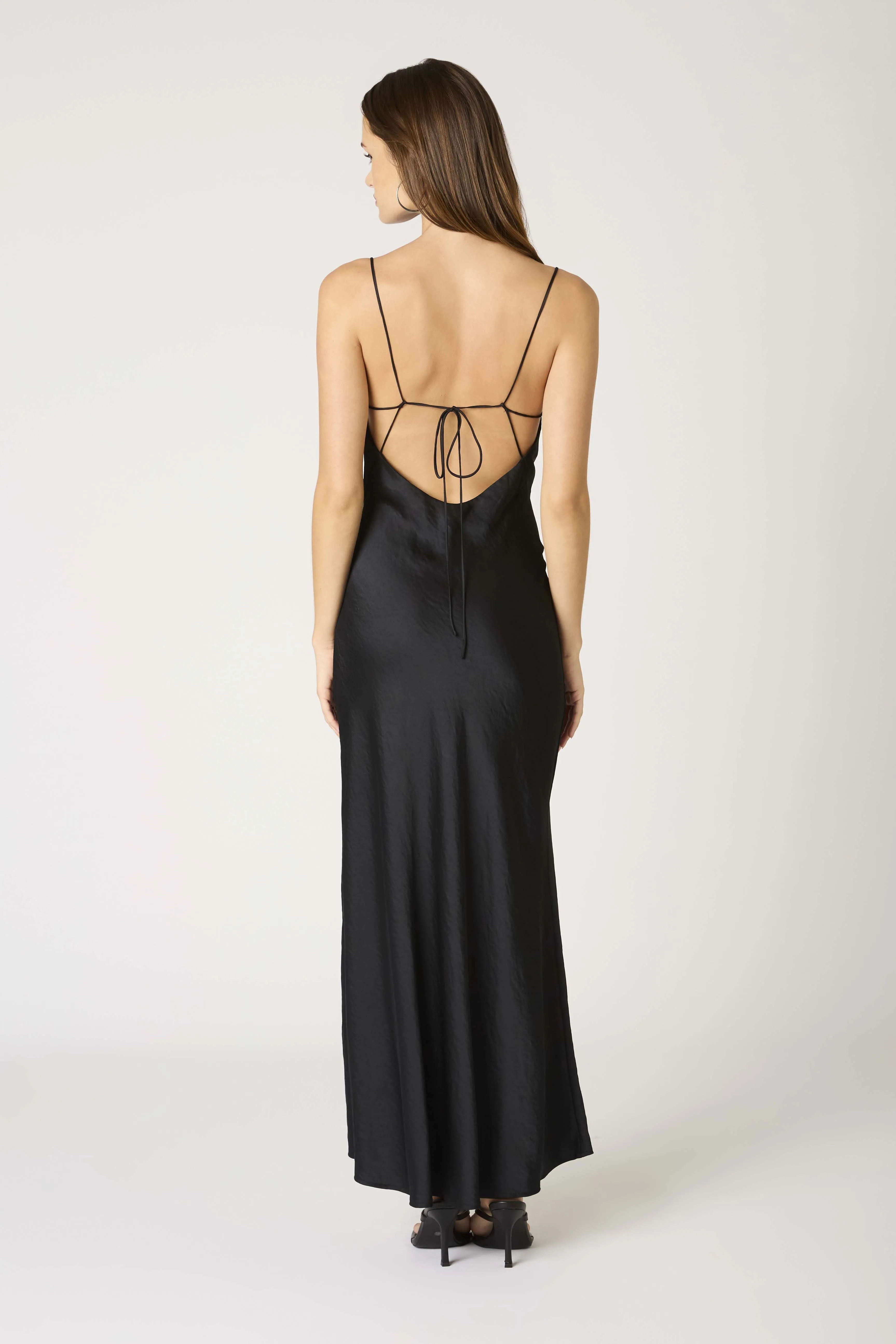 Elodie Cowl Satin Slip Maxi Dress Formal Gown - Black