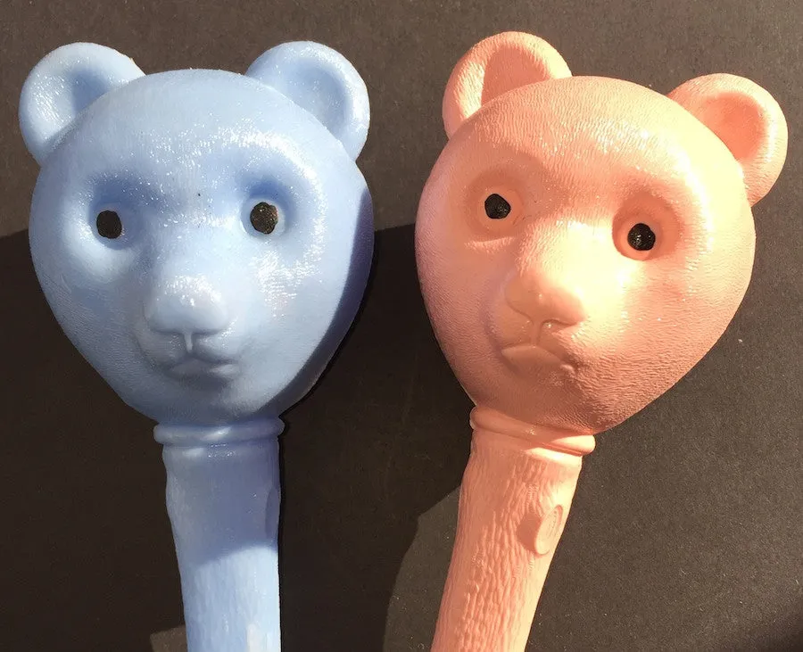 Exceptionally Worried Vintage Teddy Bear Head Rattle