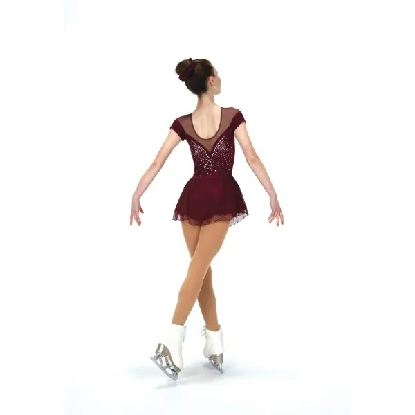 F22001R Competition Figure Skating Shirred Sleeve Dress CRYSTALS