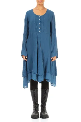 Flared Blue Gauze Linen Tunic Dress