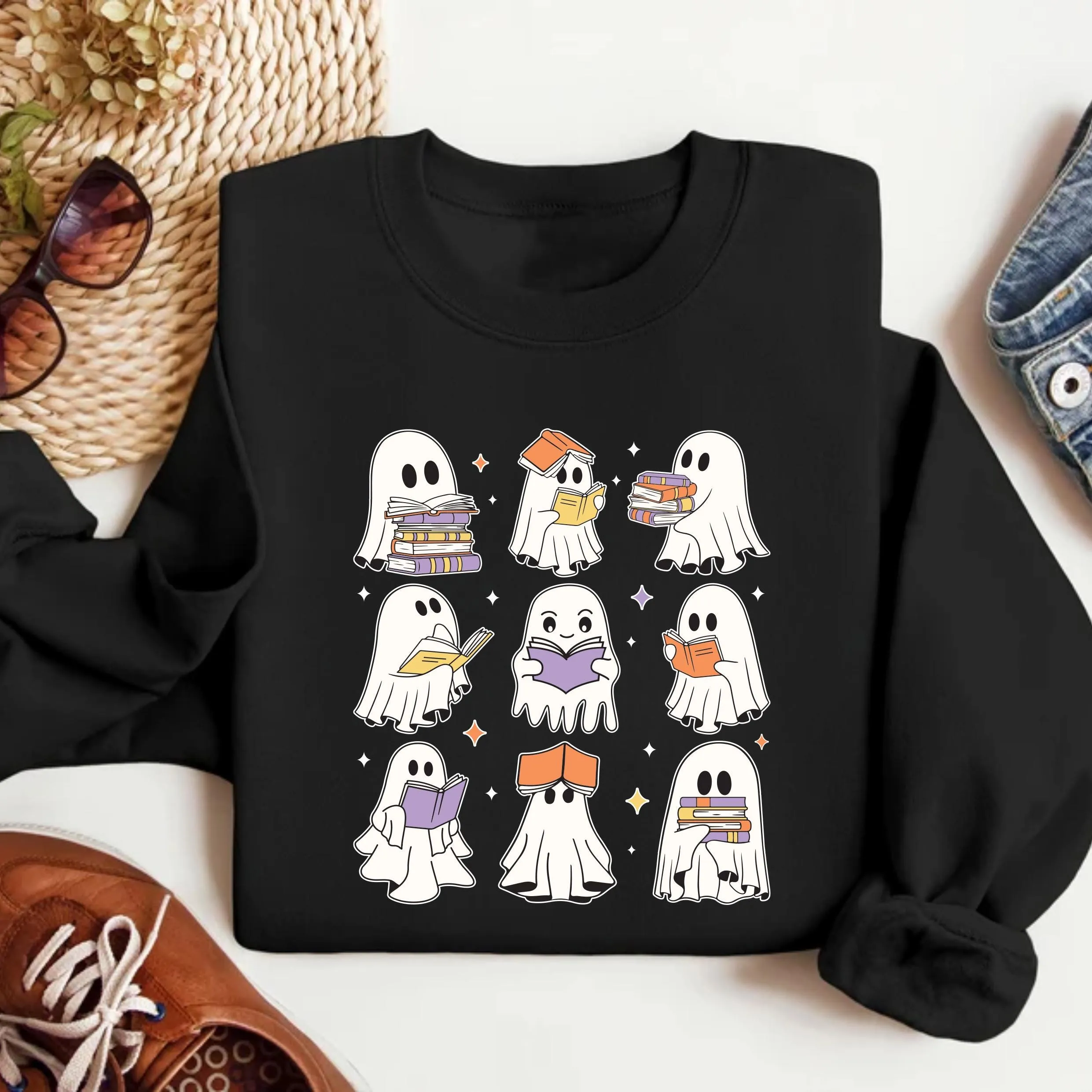 Ghost Reading Books Sweatshirt, Halloween Book Lover Sweater, Spooky Season, Teacher Librarian Halloween Gift, Bookish Halloween Sweatshirt