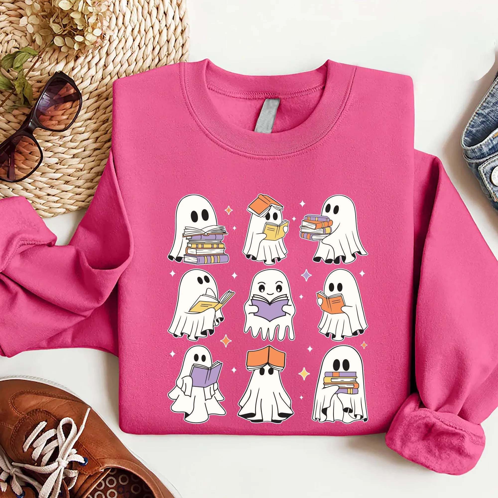 Ghost Reading Books Sweatshirt, Halloween Book Lover Sweater, Spooky Season, Teacher Librarian Halloween Gift, Bookish Halloween Sweatshirt