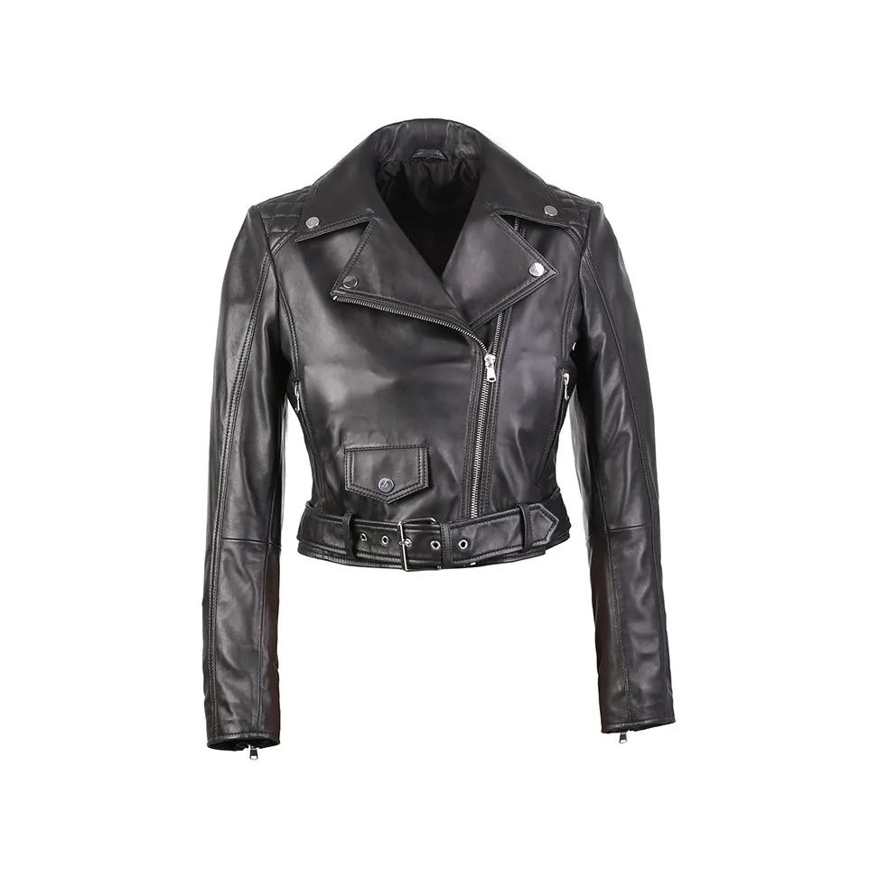 Gina Womens Quilty Short Biker Leather Jacket