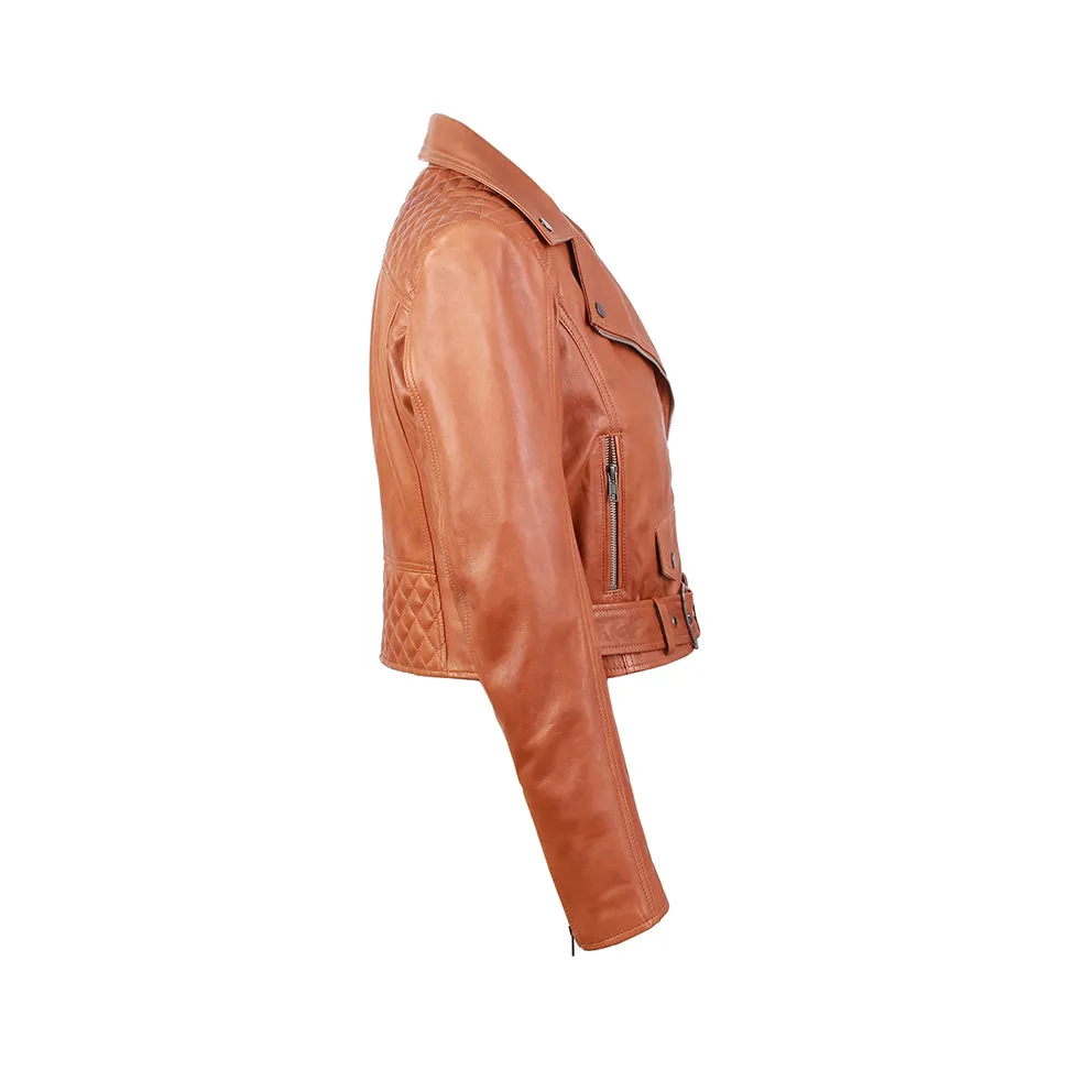 Gina Womens Quilty Short Biker Leather Jacket