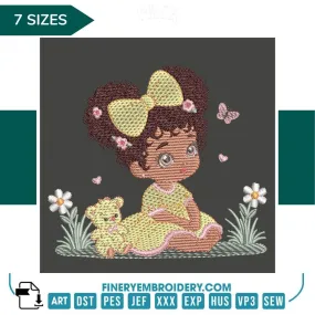 Girl with Teddy Bear Embroidery Design | FineryEmbroidery