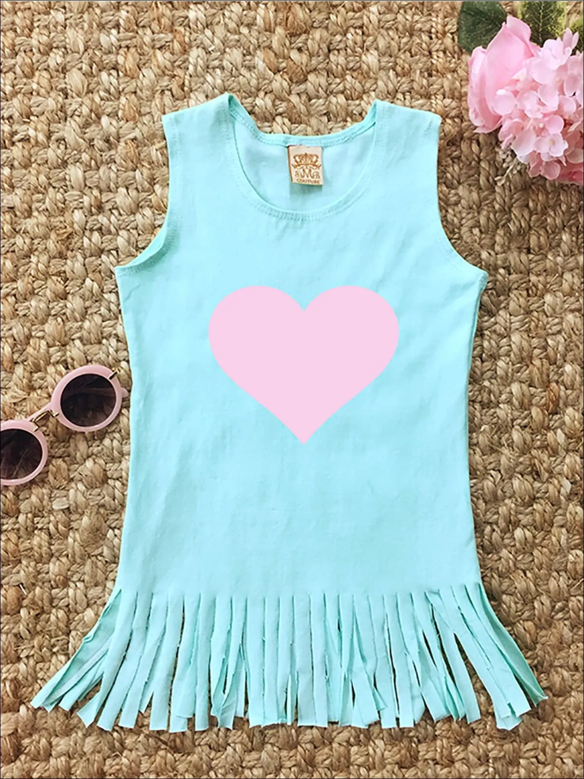 Girls Sleeveless Graphic Fringe Tunic