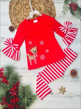 Girls Striped Rudolph Ruffled Tunic and Legging Set