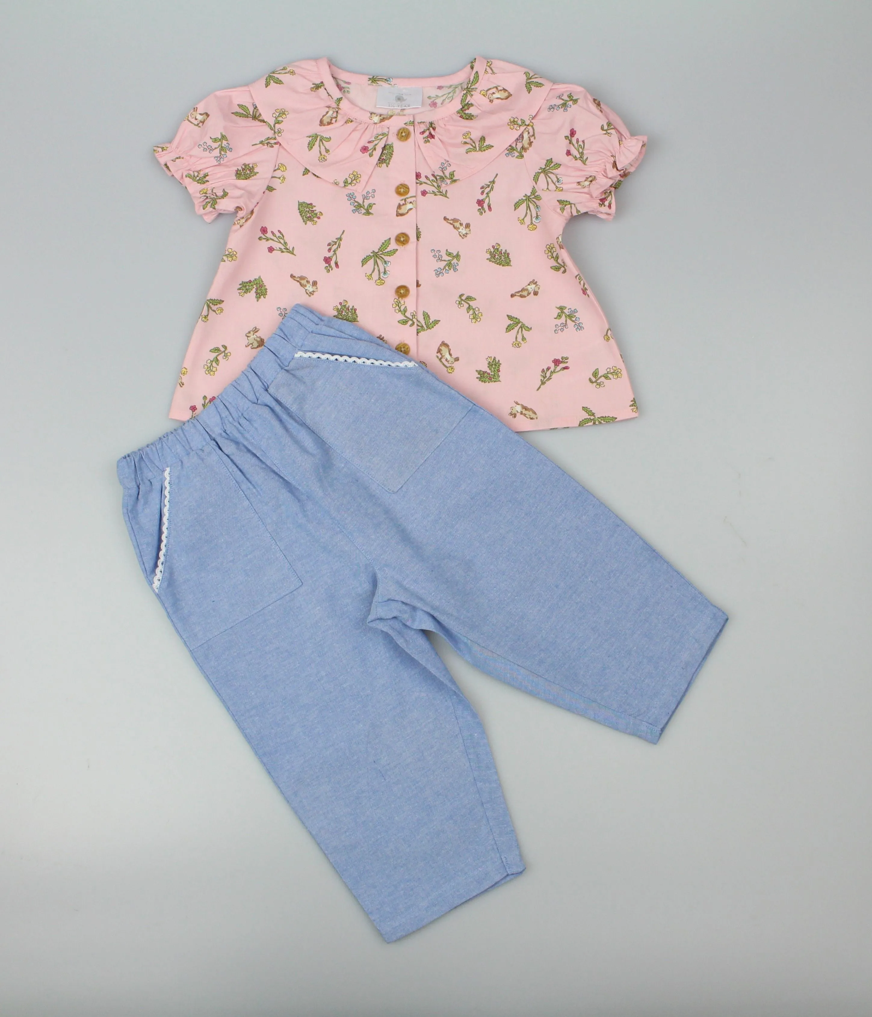 Girls tunic trouser Floral  Woven Pink/Blue (PK 6) (1-2 YEARS) E33226