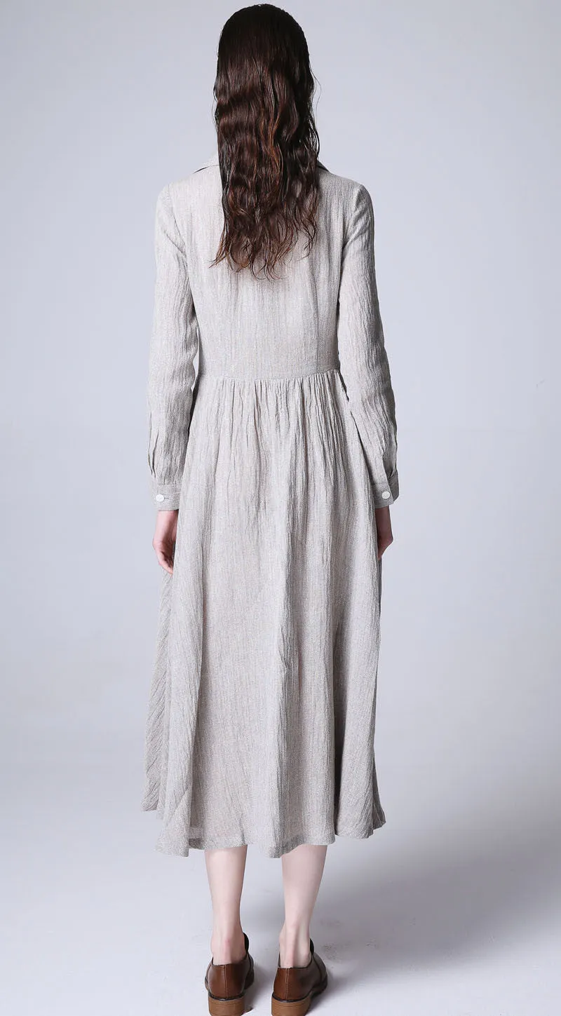 Gray linen dress maxi dress women dress 1166#