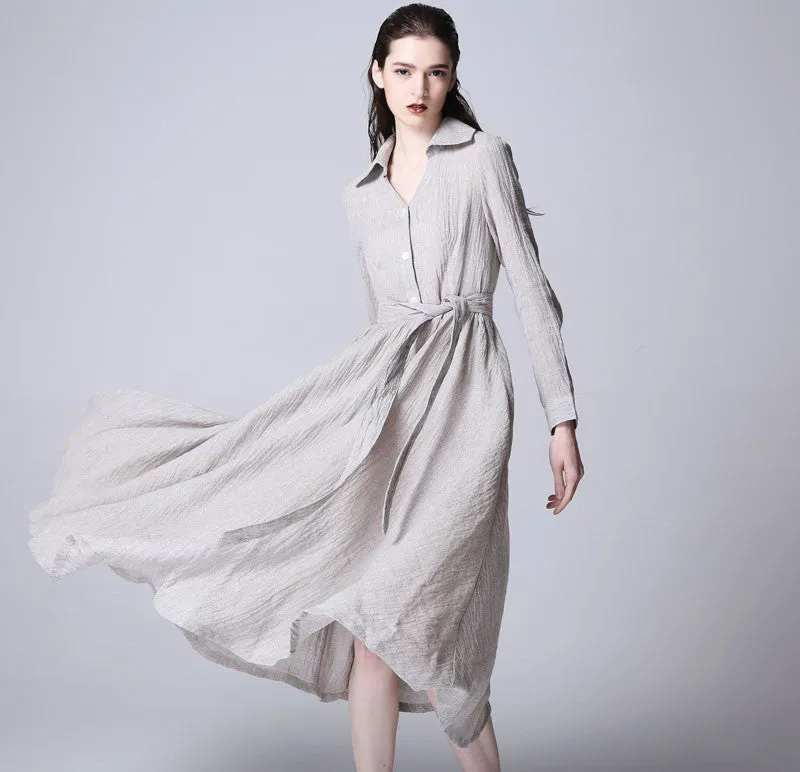 Gray linen dress maxi dress women dress 1166#