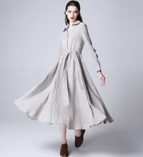 Gray linen dress maxi dress women dress 1166#