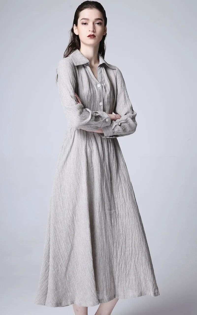 Gray linen dress maxi dress women dress 1166#