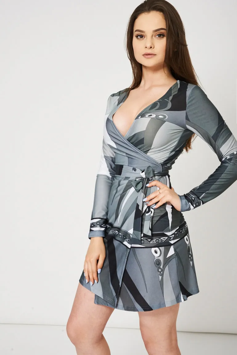 Grey Multi Tone Wrap Dress