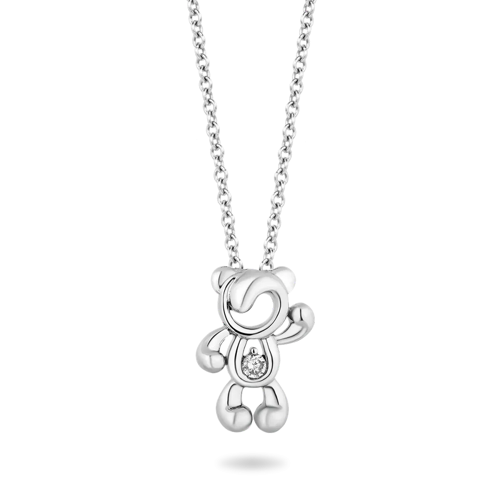 Hallmark Fine Jewelry Bye-Bye Teddy Bear Pendant in Sterling Silver with 1/20 Cttw Diamonds