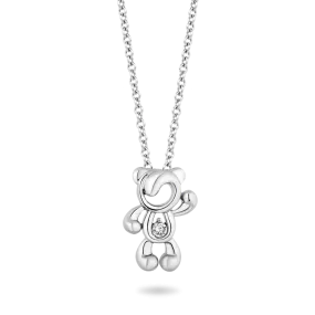 Hallmark Fine Jewelry Bye-Bye Teddy Bear Pendant in Sterling Silver with 1/20 Cttw Diamonds